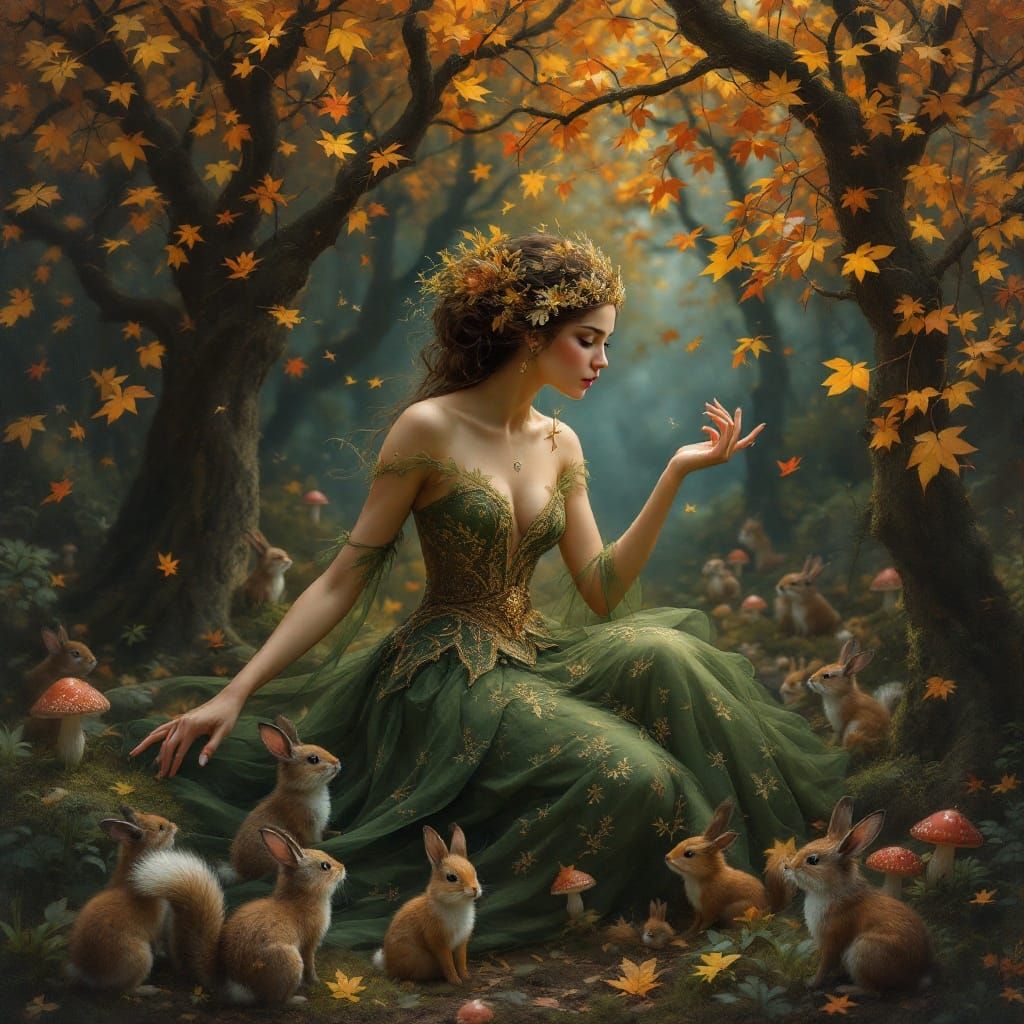Enchanted Autumn Fairy in Mystical Forest