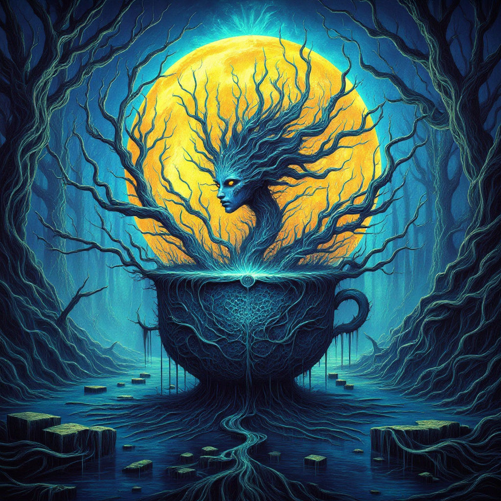 Dichromatic Teacup Nightmare in Surreal Filigree Style