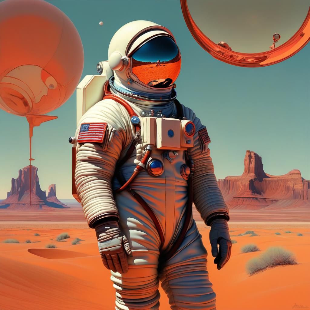 Cosmonaut in Desert: Surreal Hyperrealistic Art