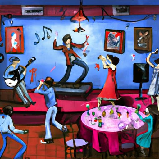 Blues Party at Bar with Musicians, Dark Fantasy Art
