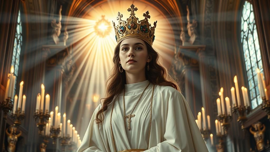 Heavenly Priestess in Cathedral, Golden Age Style