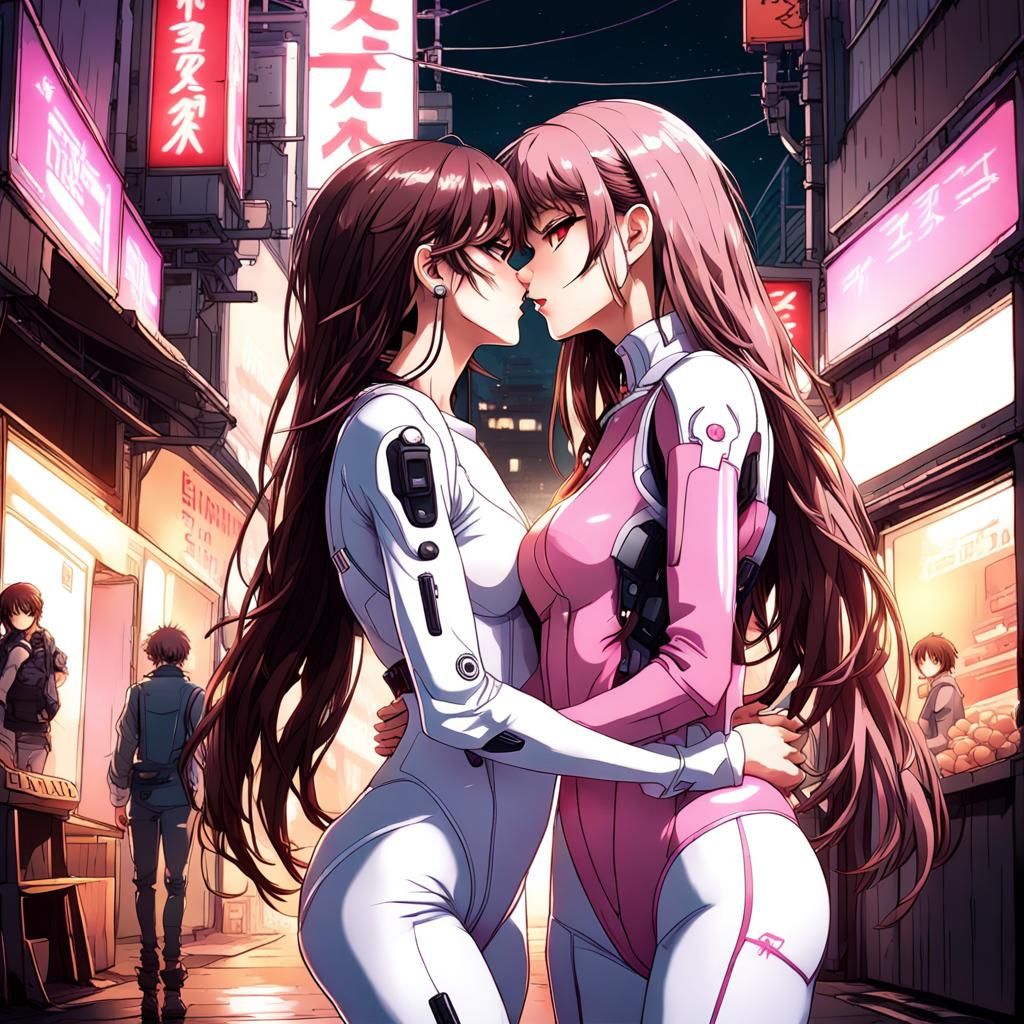 Cyberpunk Kiss: Anime-Inspired Women in Neon Market