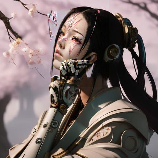 Cyber Geisha in Dead Cherry Blossoms