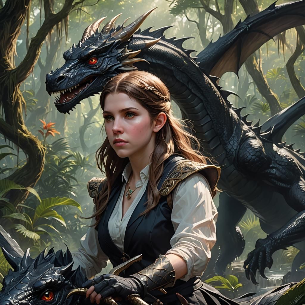 Dragon Rider in Cypress Swamp: Detailed Fantasy Portrait