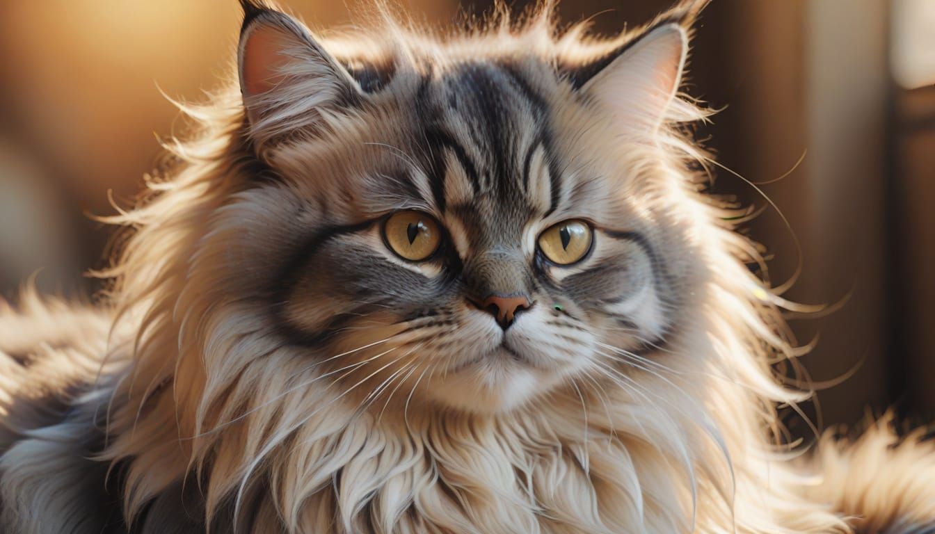 Macro Photo of Long-Haired Cat Purring on Lap