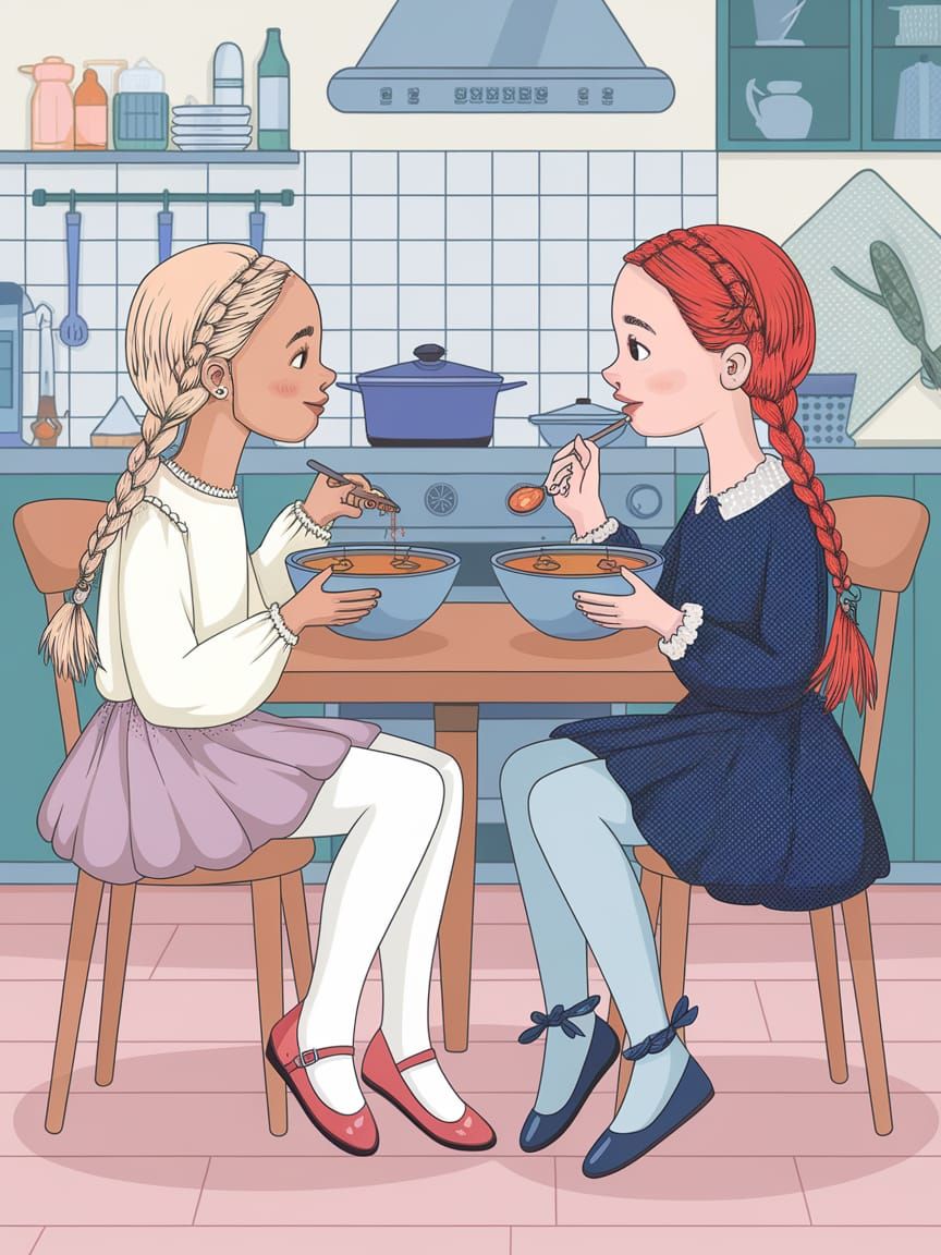 Two Young Friends Enjoy a Cozy Soup Meal
