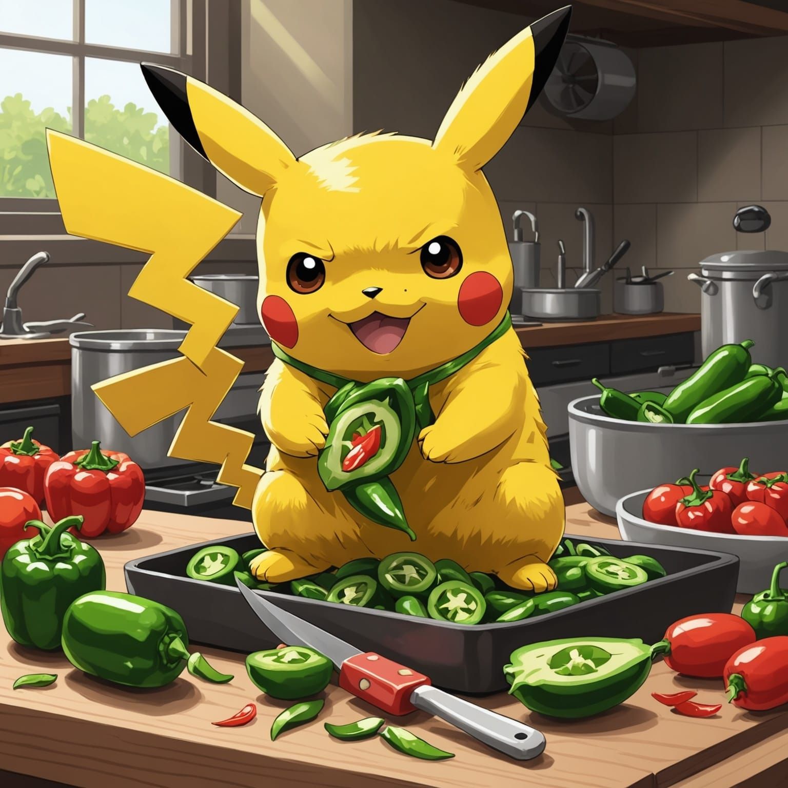 Pikachu Prepares Jalapenos in Anime Style