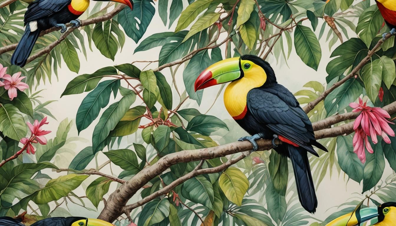 Close-Up of Colorful Toucan in Watercolor Style