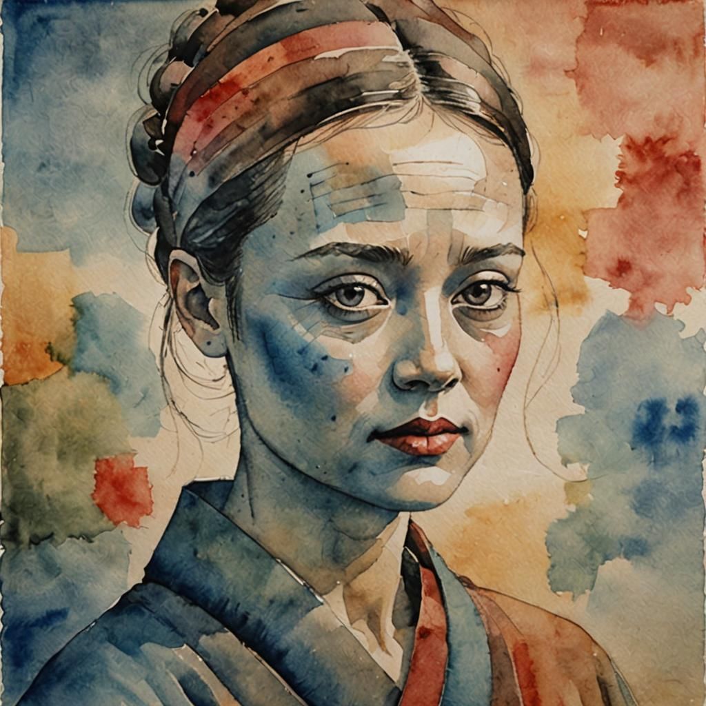 watercolor, smooth and realistic portrait woman