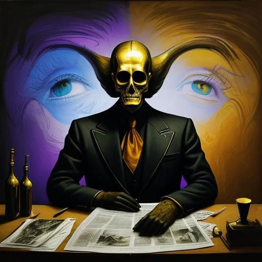 Surreal Newspaper Struggle in Magritte Style