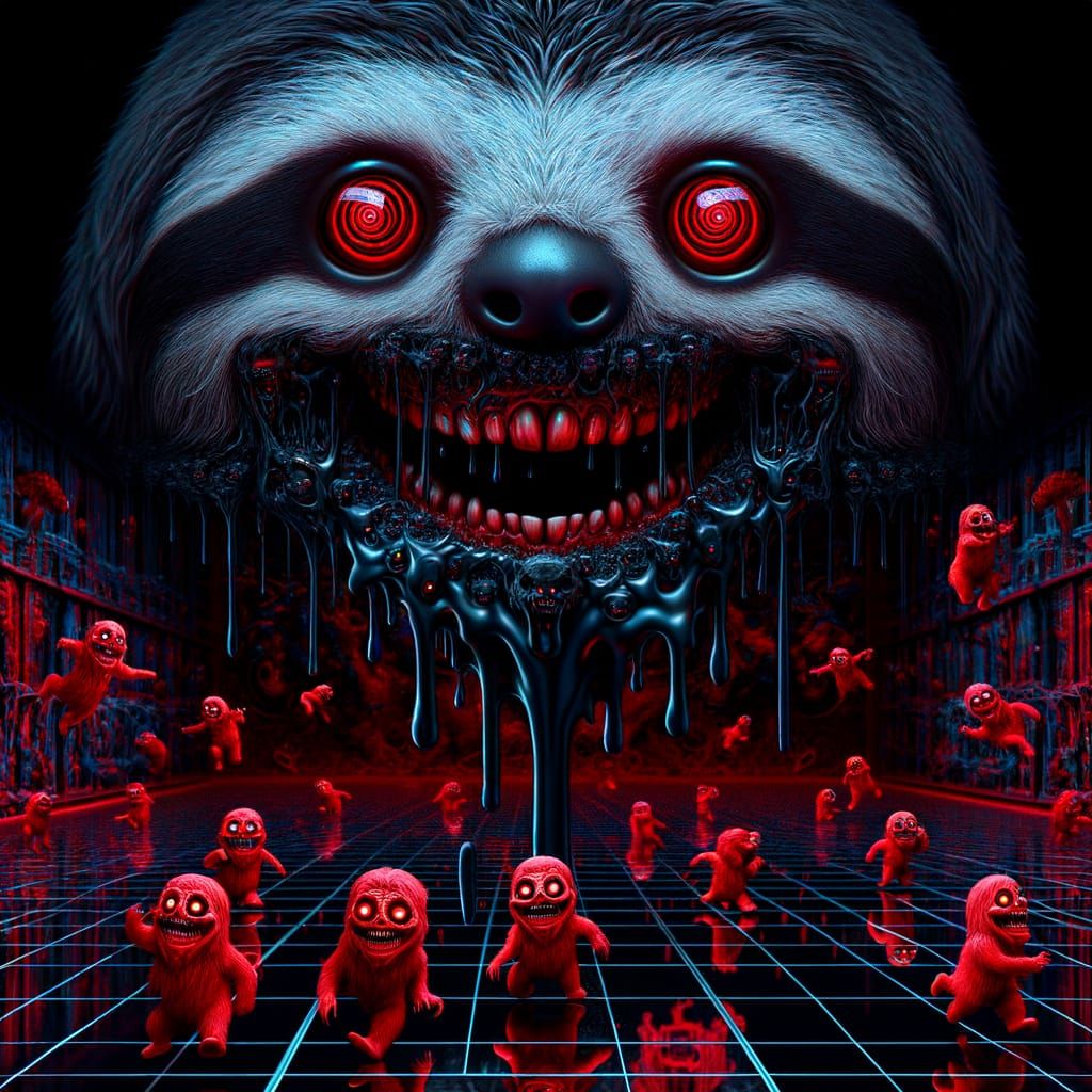 Ethereal Sloth in Hyper-Dimensional Nightmare Scene