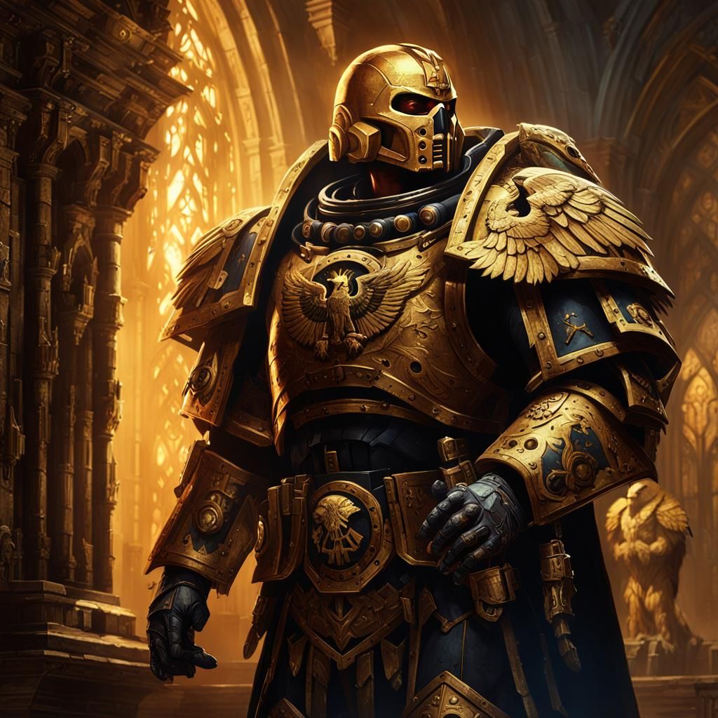 Golden Space Marine in Ruined Chapel