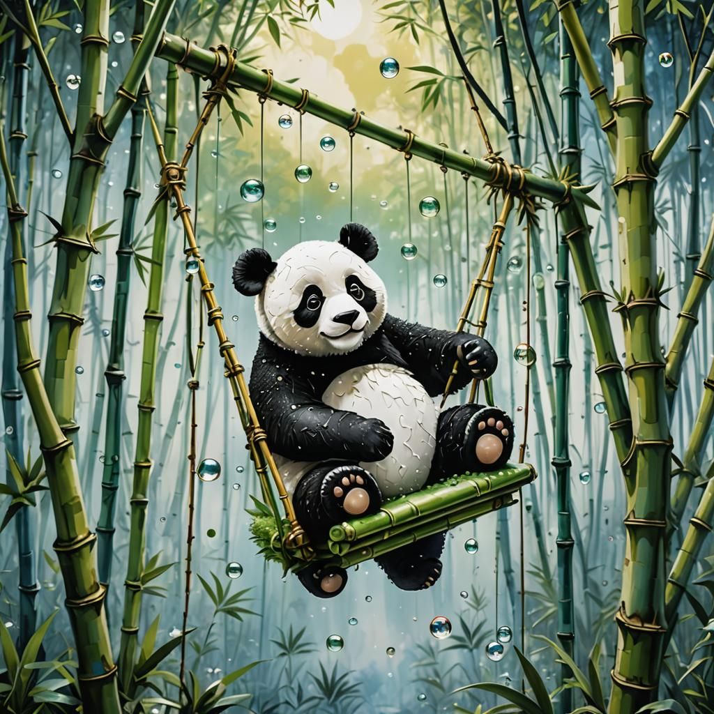 Abstract Panda in Bamboo Forest, Picasso Style