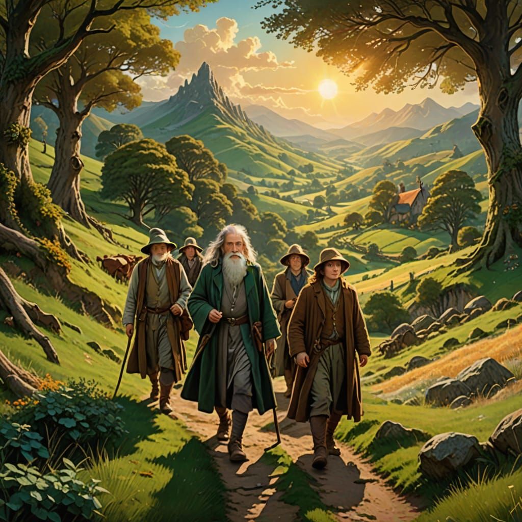 Friends in the Shire: A Fantasy Oil Painting
