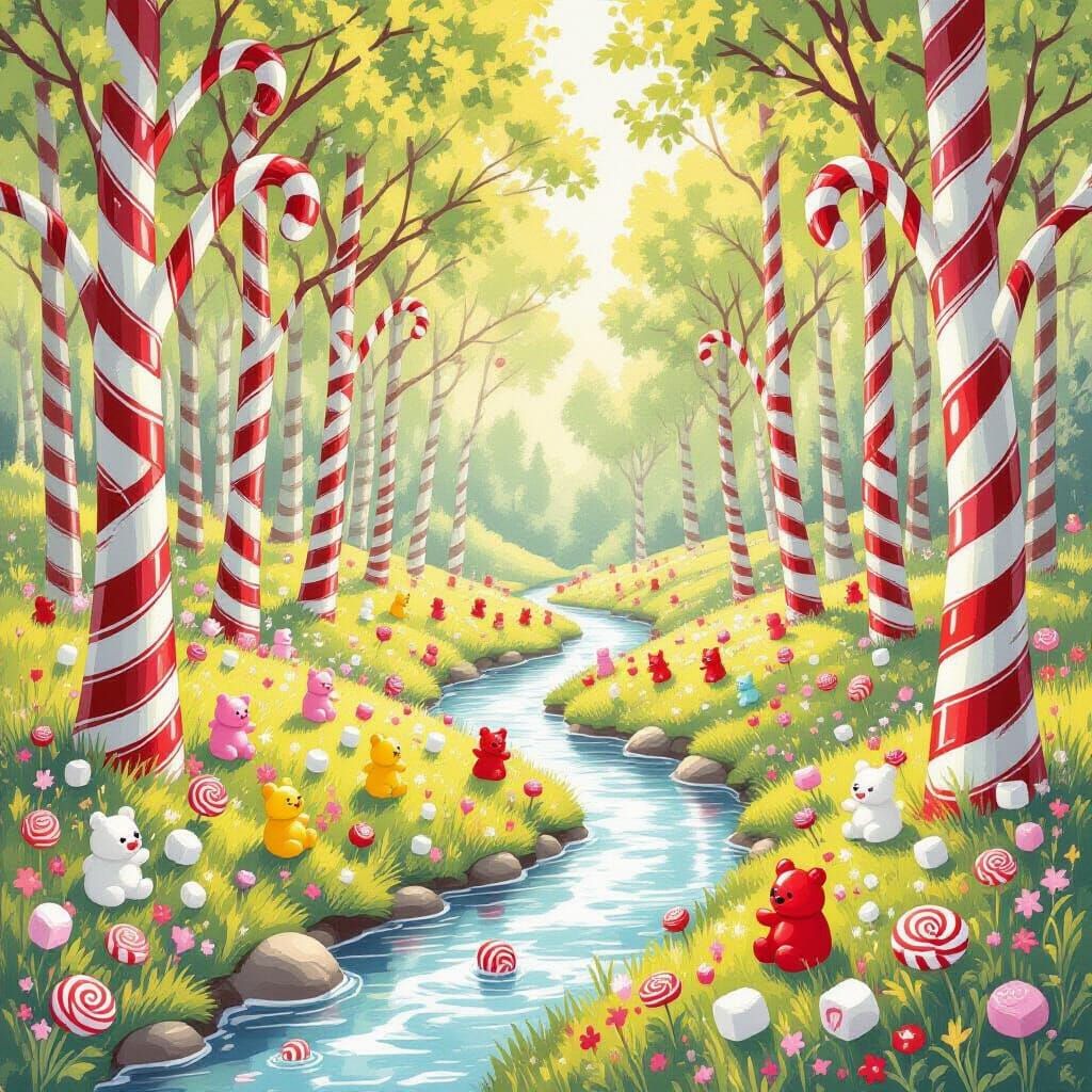Whimsical Candy Cane Forest with Gummy Bears