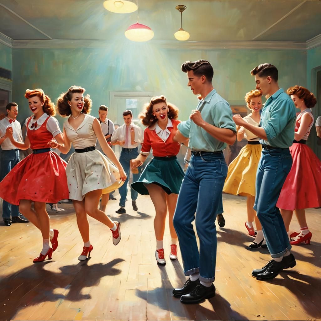1950s Sock Hop Dance in Rockwell Style