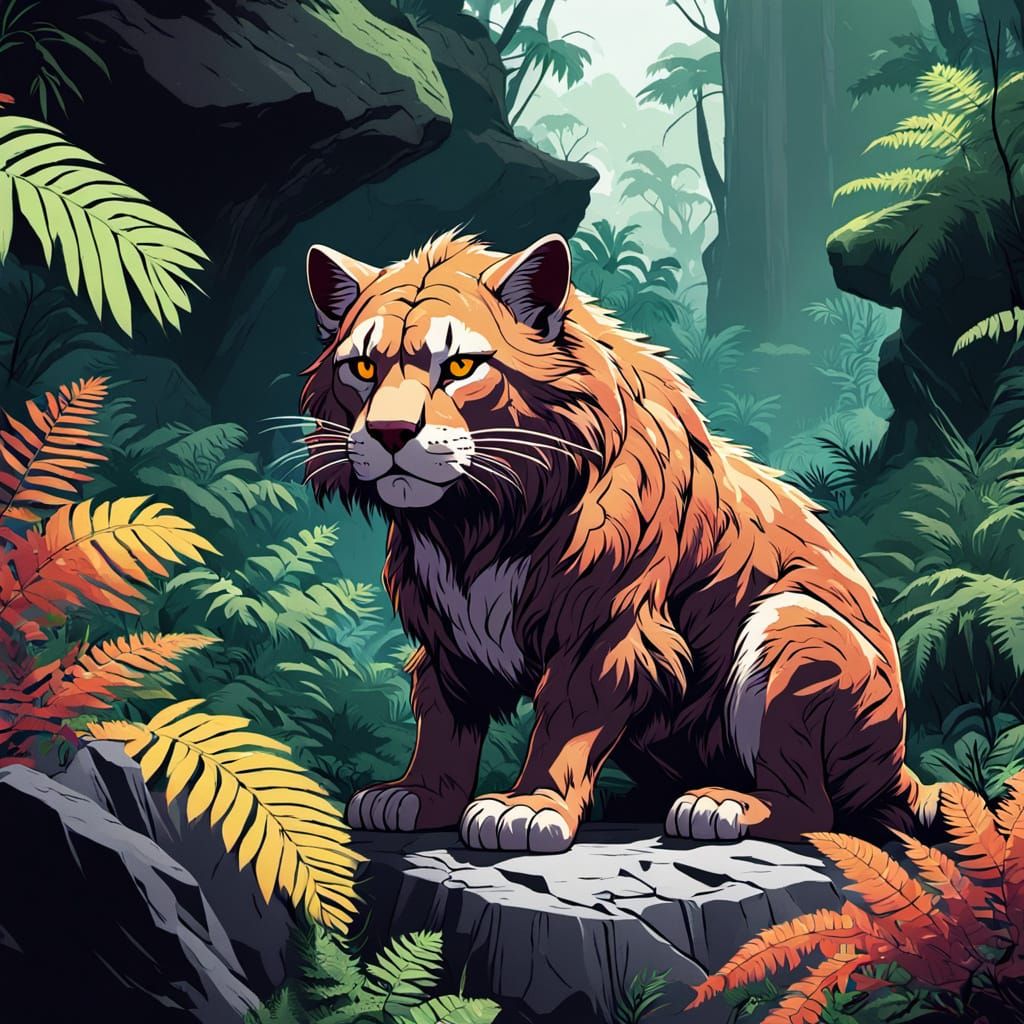Saber-Toothed Cat in Prehistoric Forest: 2D Animation