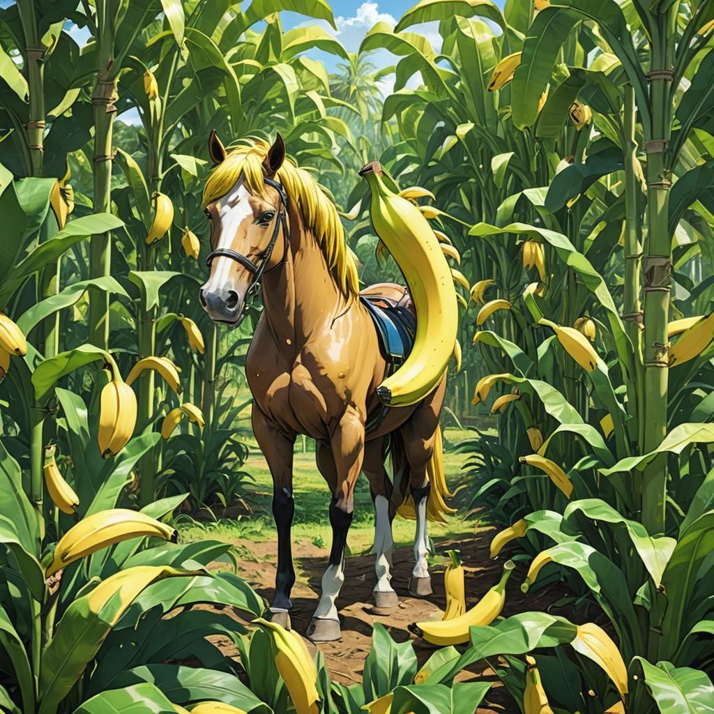 Banana Horse in Anime Style Field