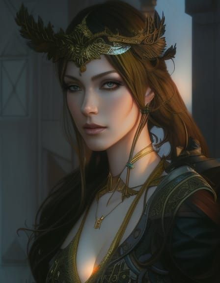 Majestic Druid Portrait with Cybernetic Arm