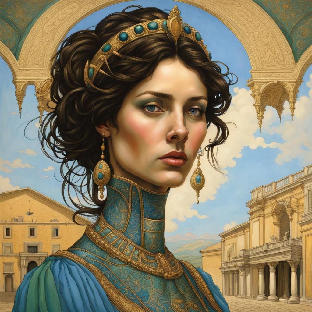 Medieval Sicilian Princess Portrait in Moebius Style