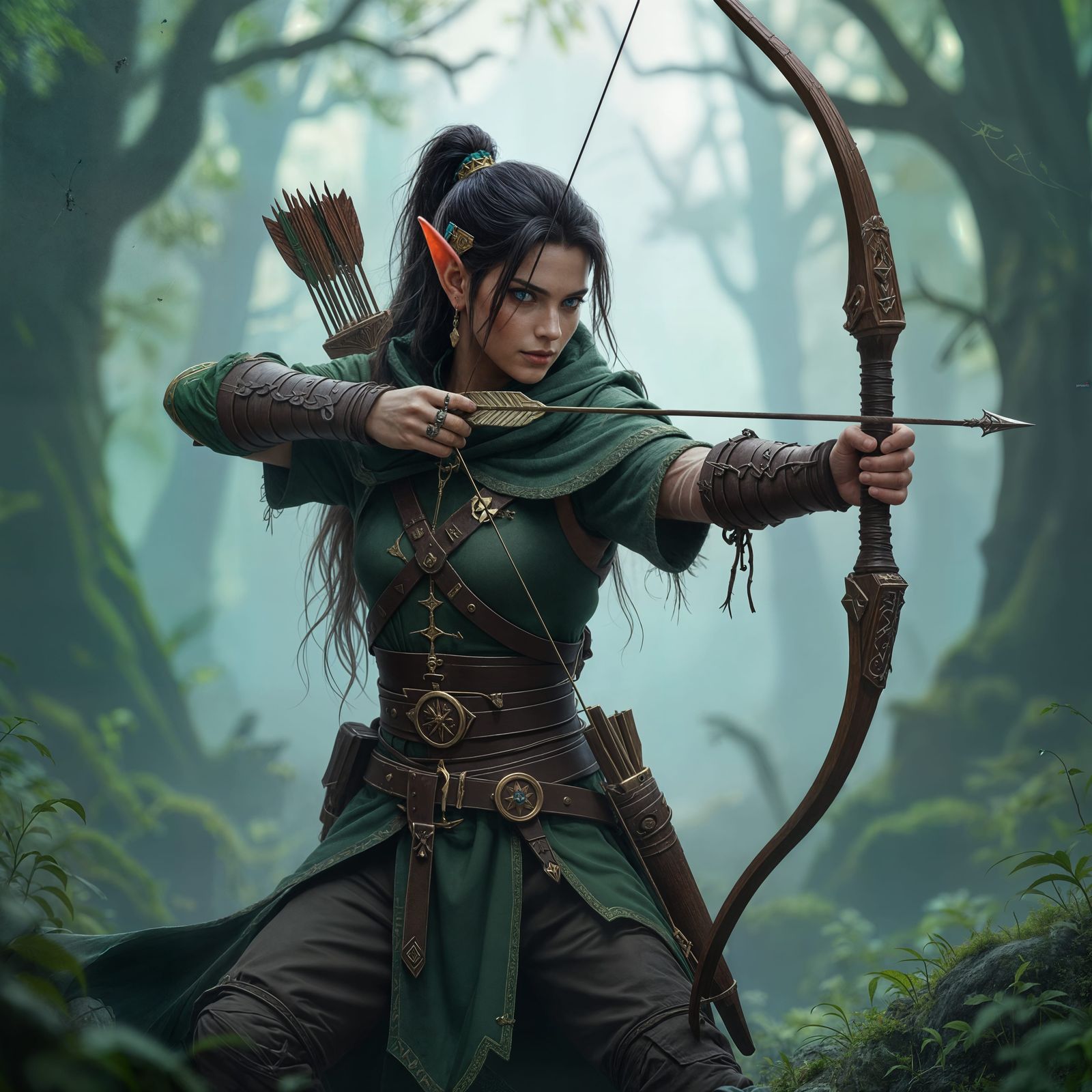 Mystical Elf Archer in a Medieval Forest