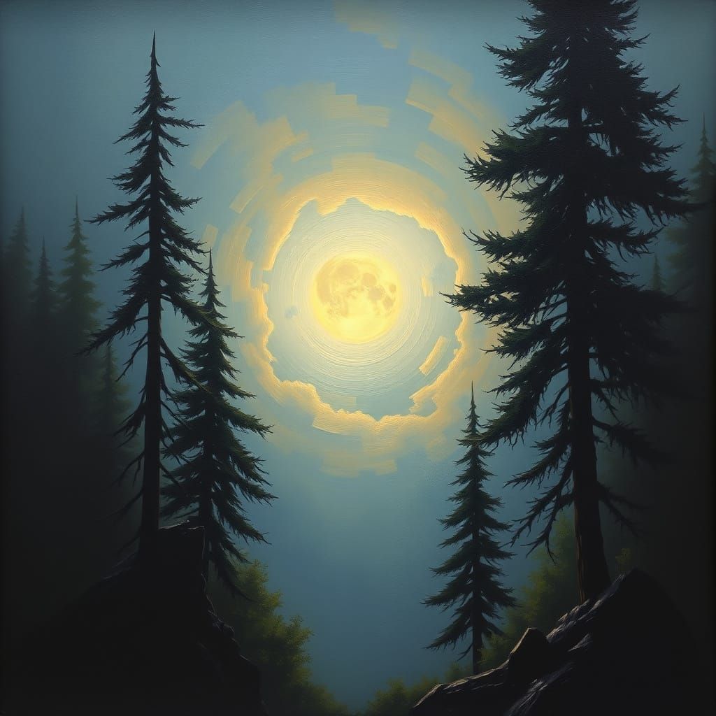 Moonlit Silhouette in Matte Painting Style