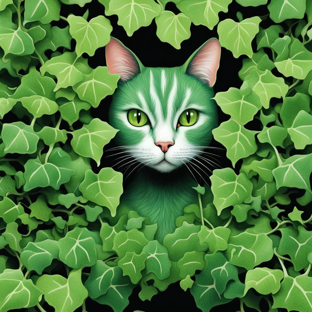 Ivy-Covered Green Cat