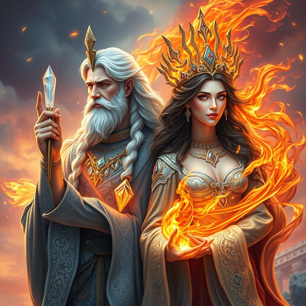 Ice and Fire Gods in Dramatic Digital Painting
