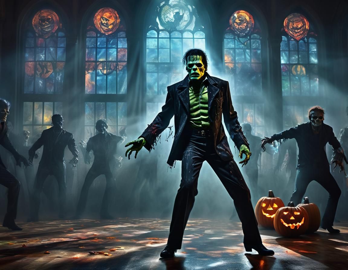 Frankenstein Zombie Thriller Dance at Halloween, Digital Art