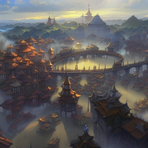 Fantasy Anime Marketplace at Sunrise