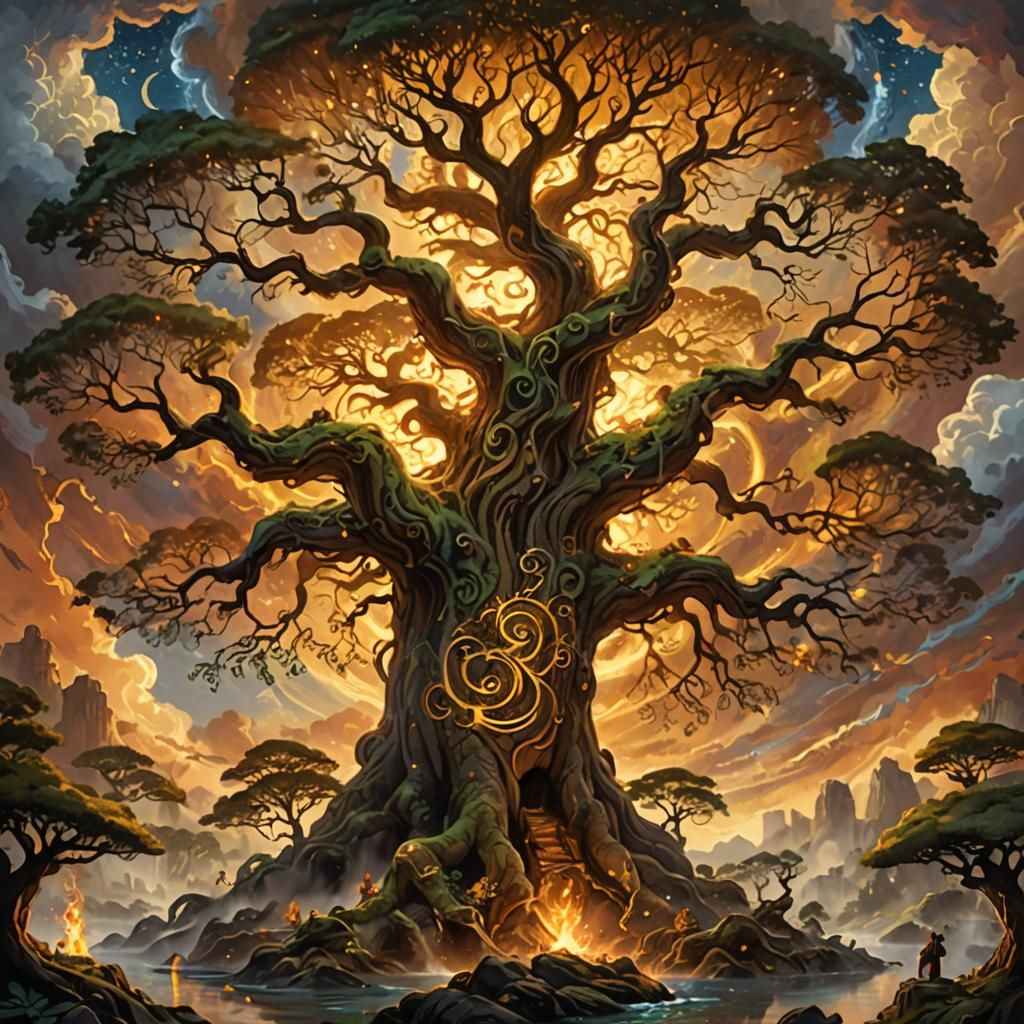 Ancient Tree Forest with Elemental Energies