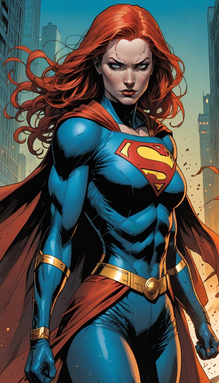 Dynamic Supergirl Illustration in Comic Book Style