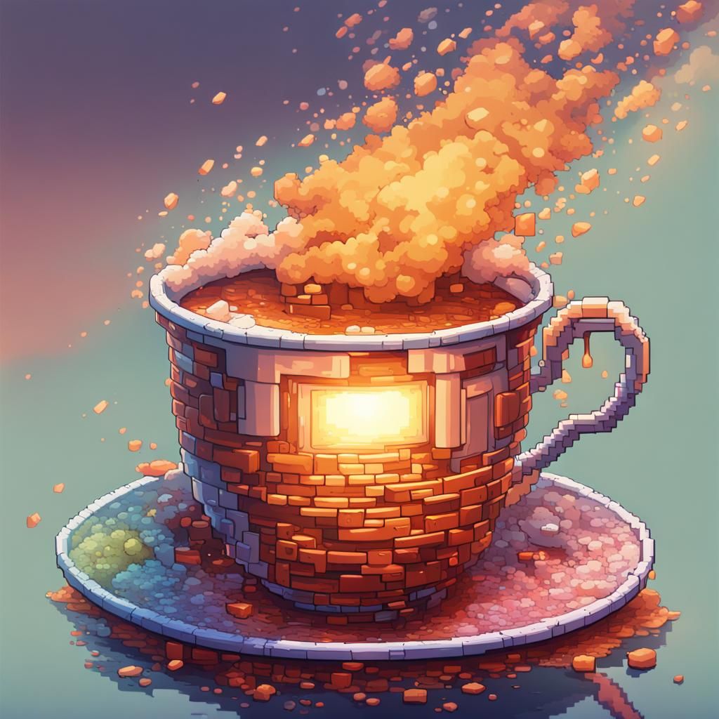 Steaming Tea Cup in Pixel Art