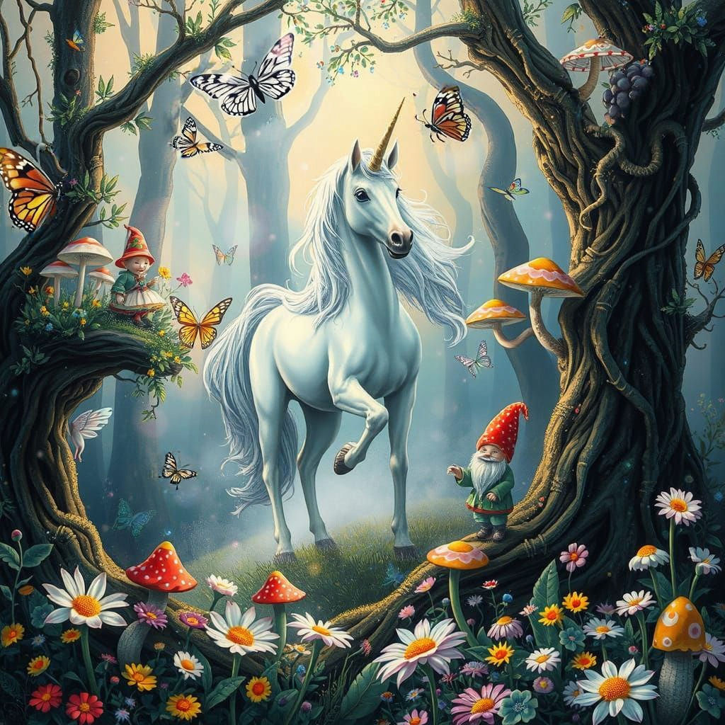 Whimsical Steampunk Forest Teeming with Mythical Creatures