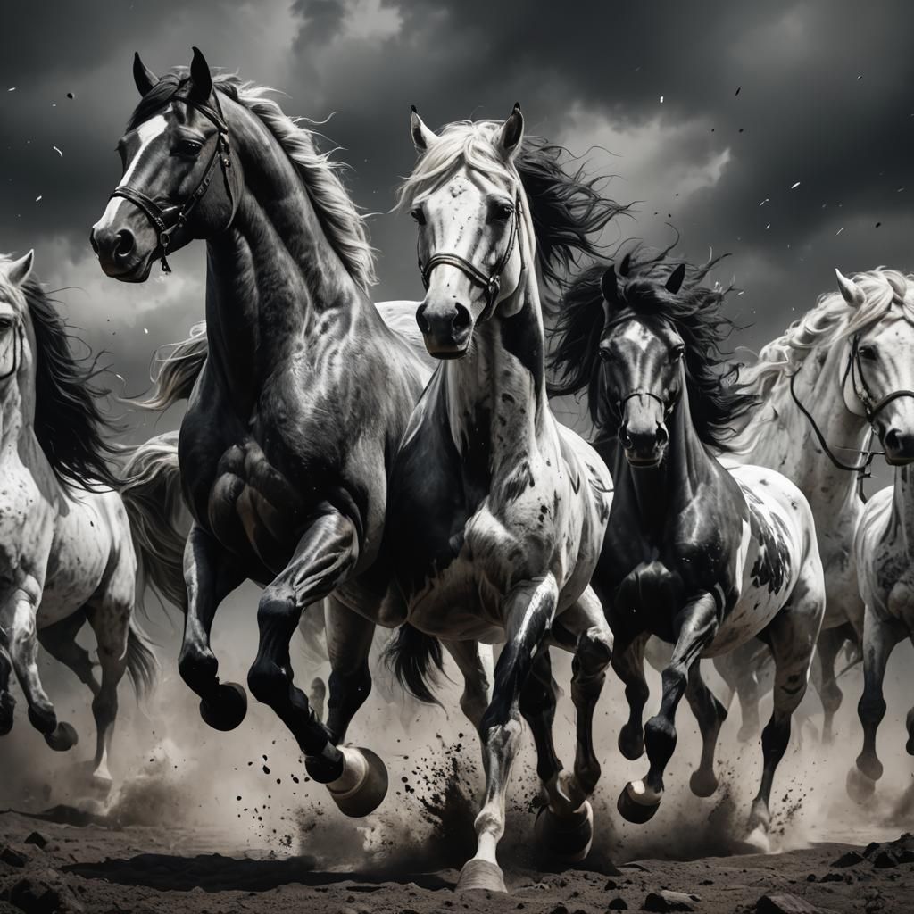 Dramatic Black and White Horse Portrait