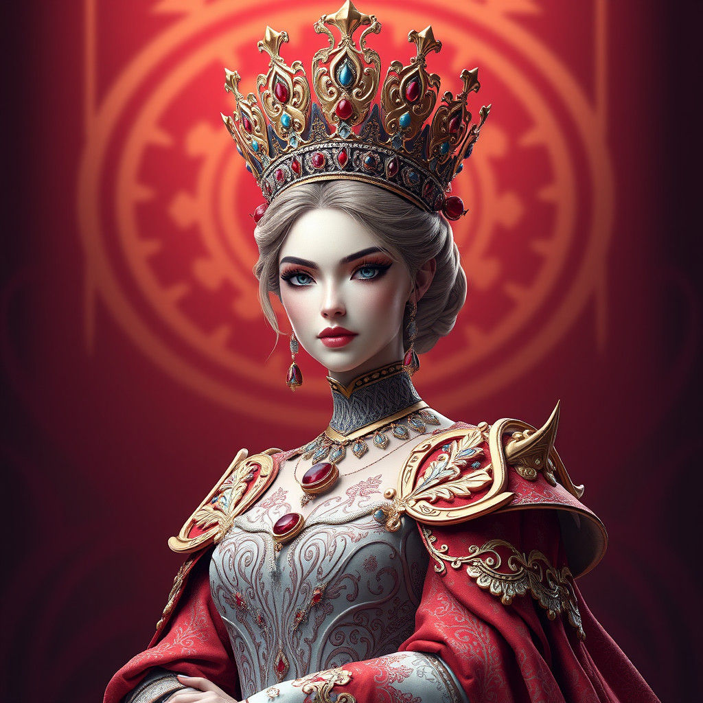 Elegant Queen in Ornate Gown, Anime Style