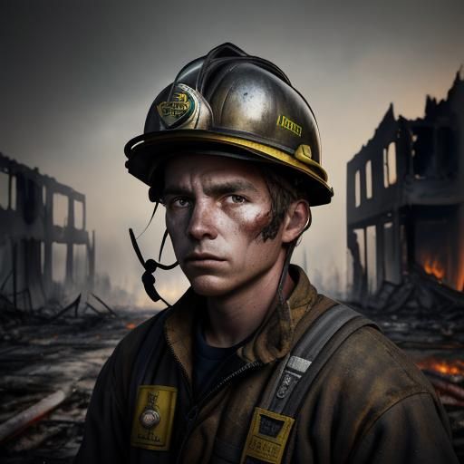 Courageous Firefighter Portrait in Ambient Light