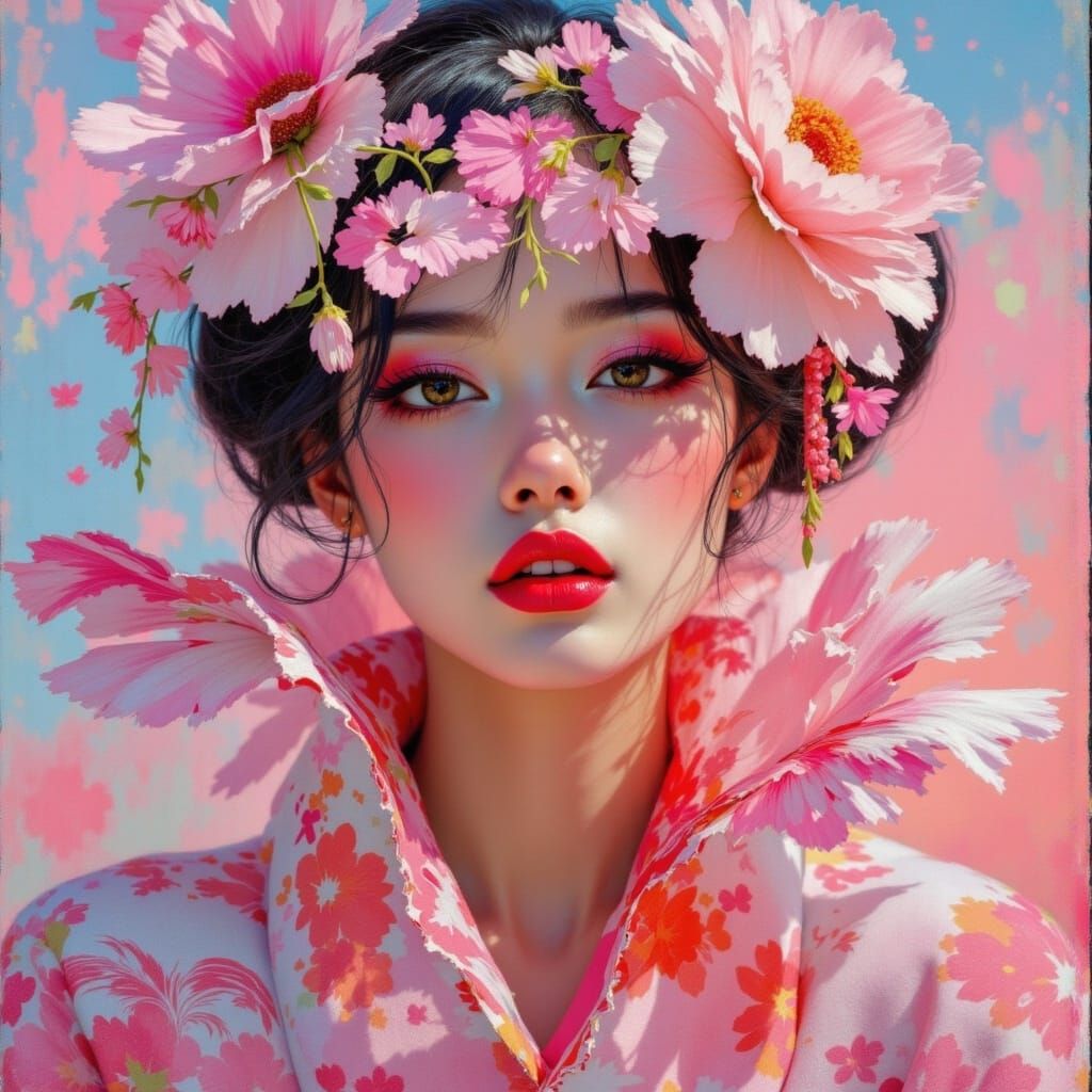 Kyoto Sunrise Over Cherry Blossoms in Hyperreal Style