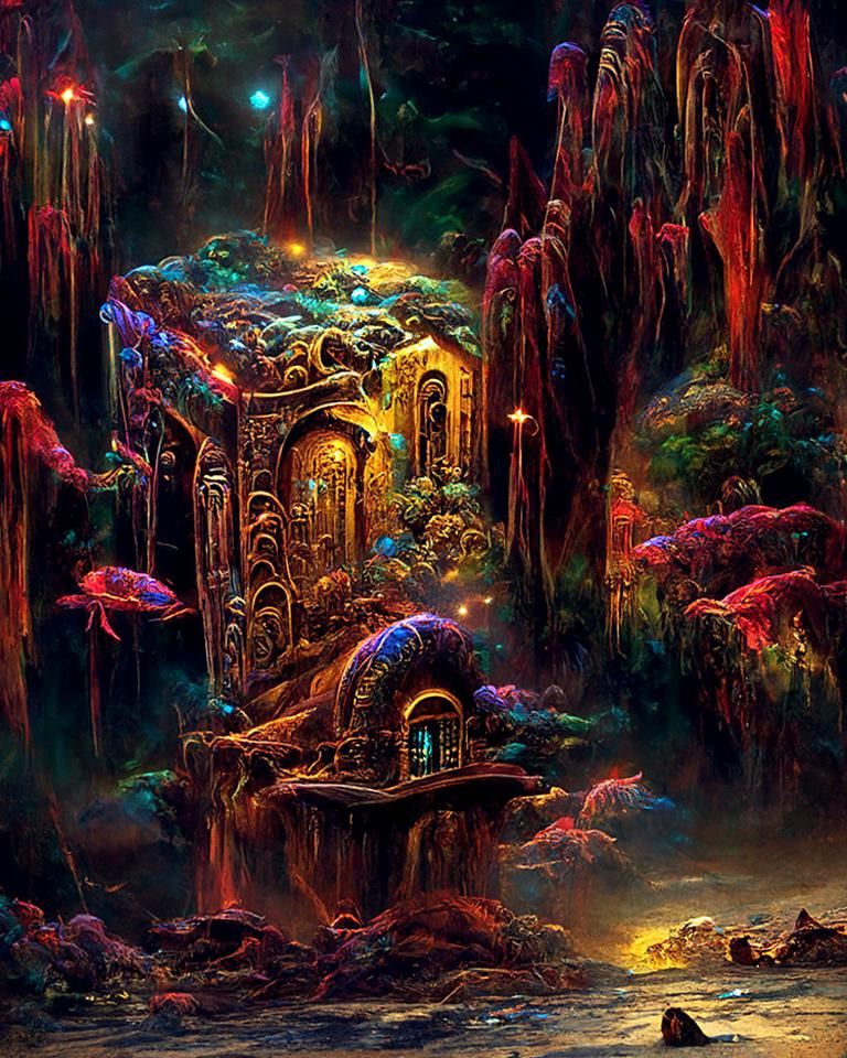 Submarine Shipwreck Discovery: Neon Bioluminescent Oil Paint...