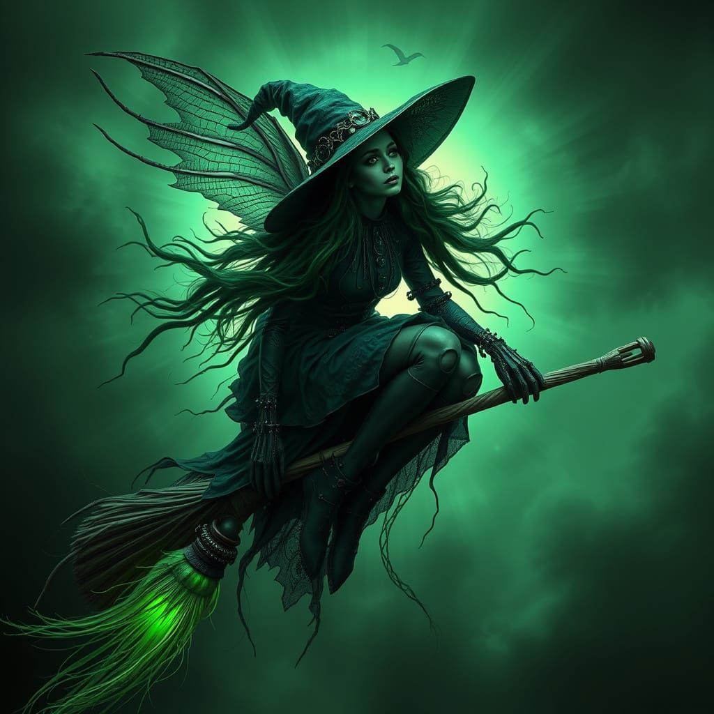 Surreal Witch in Dark Futuristic Landscape