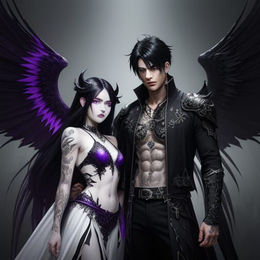 Fallen Angel and Arch Demon Lovers in Dark Fantasy Art