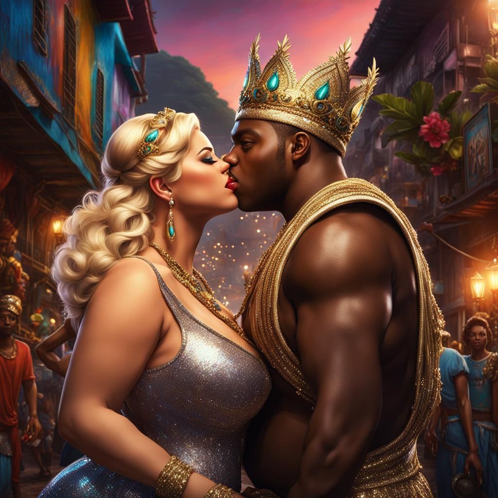 Carnival Queen Kiss in Rio Slums: Detailed Matte Painting