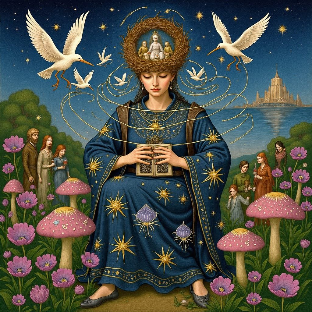 Surreal Dreamscape: Woman Intertwined with Cosmic Nature