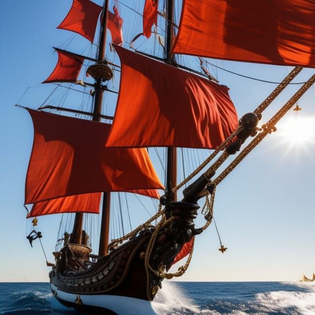 Pirate Captain on Ship with Scimitar, 1700s Scene