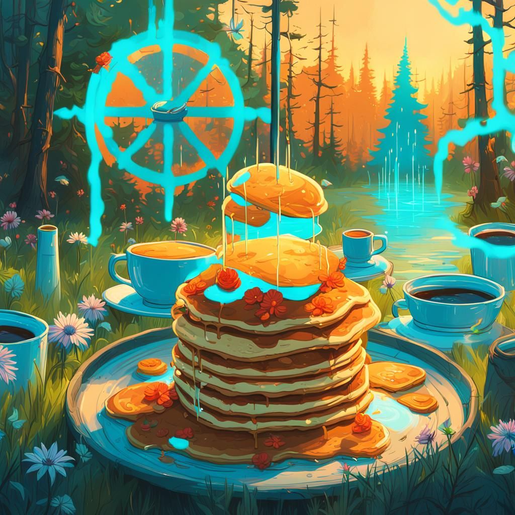 Pancake Tower in Mystical Forest, Fantasy Art