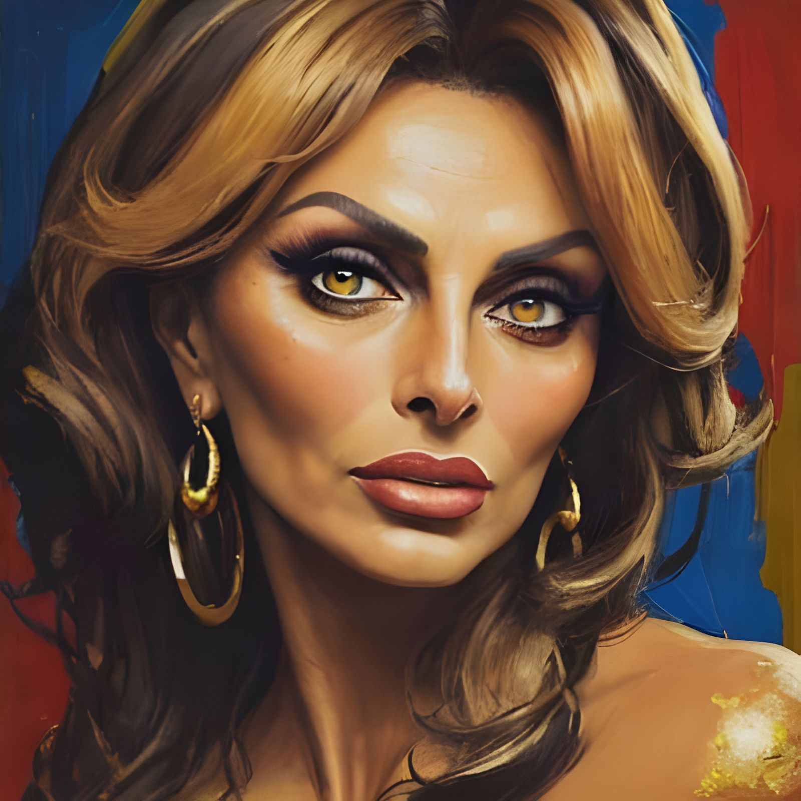 Expressionist Portrait with 1960s Makeup, Impasto Style