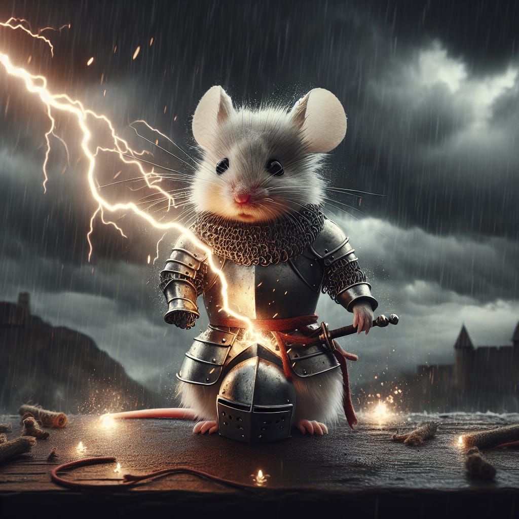 Surreal Medieval Mouse Smashed by Lightning in Vivid Oil Pai...