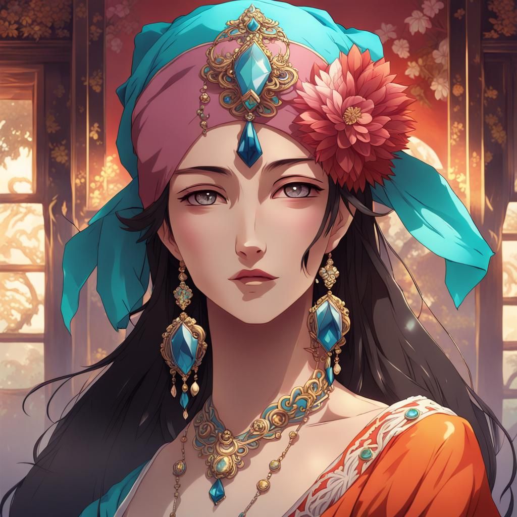 Exotic Noble Woman in Anime Style
