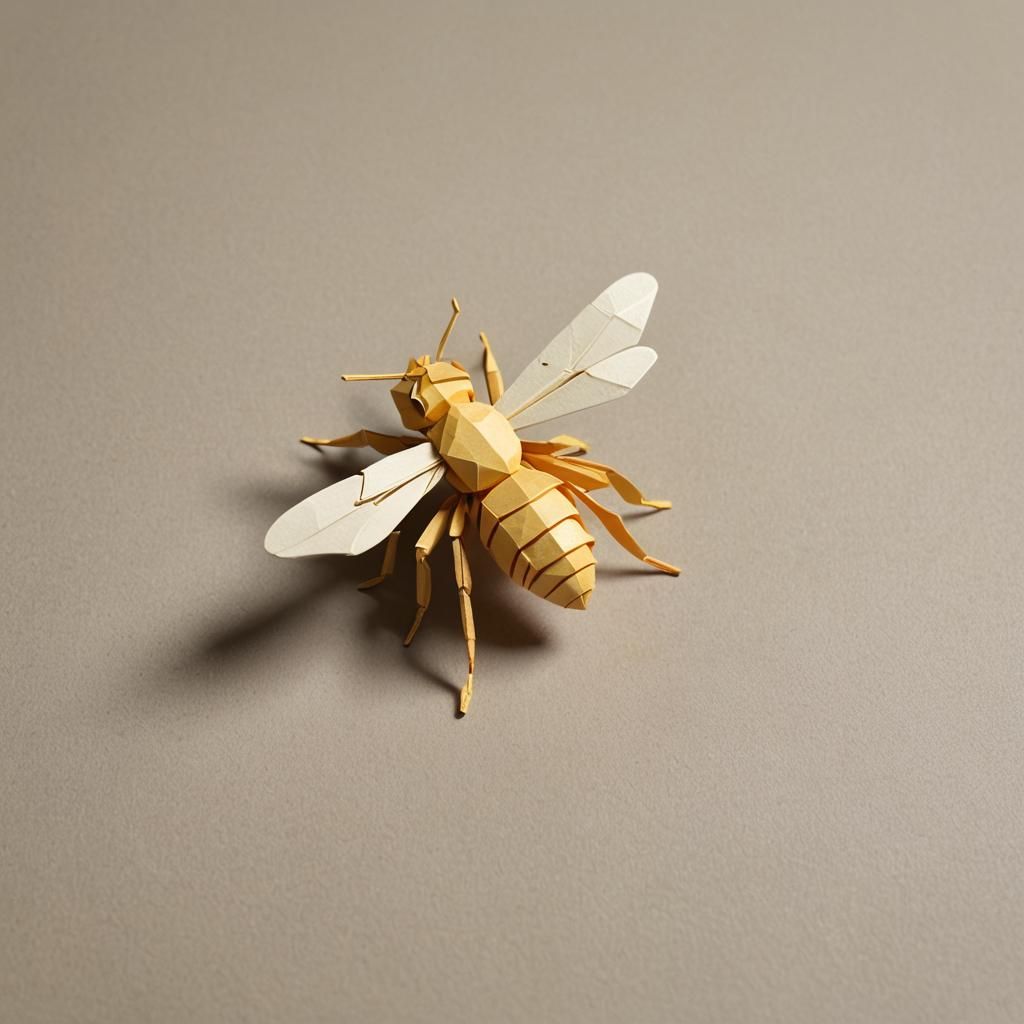 Origami Papercraft Bee in Pastel Watercolor Style