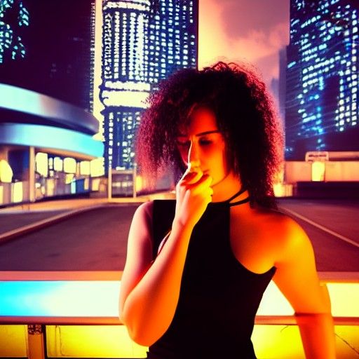 Cyberpunk Girl Smoking in Futuristic City
